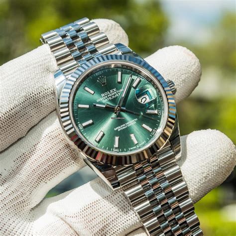 rolex oyster perpetual green dial gold|rolex 41mm date just mint dial.